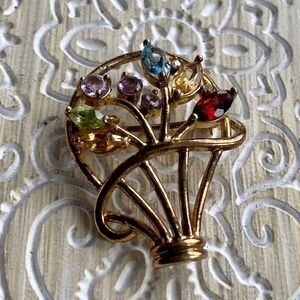 𝅺VINTAGE flower basket 925 vermeil brooch